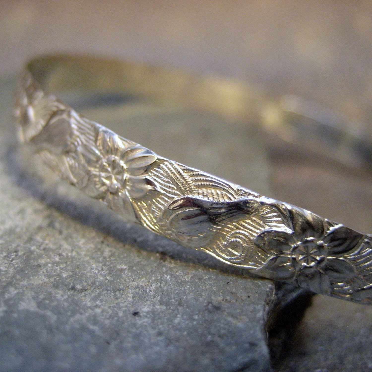 Sterling Silver Lei Bangle Bracelet - Hand Made Silver Artisan Jewelry - Designed by A Second Time