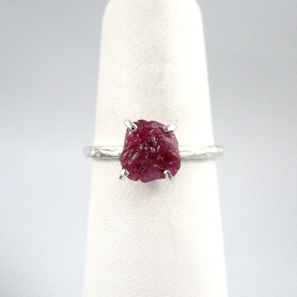 Raw Red Ruby Ring - Sterling Silver Solitaire  -  Artisan Jewellery - Handmade and Designed by A Second Time