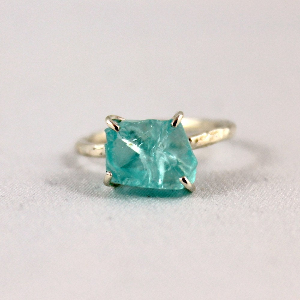Apatite Sterling Silver Ring - Raw Uncut Rough Apatite - Handmade and Designed by A Second Time