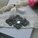 Ivory Bride Garter Set Couture Stretch Lace With Grey Rhinestone Applique.