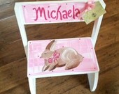 Step Stool, Personalized - Pink Bunny Design