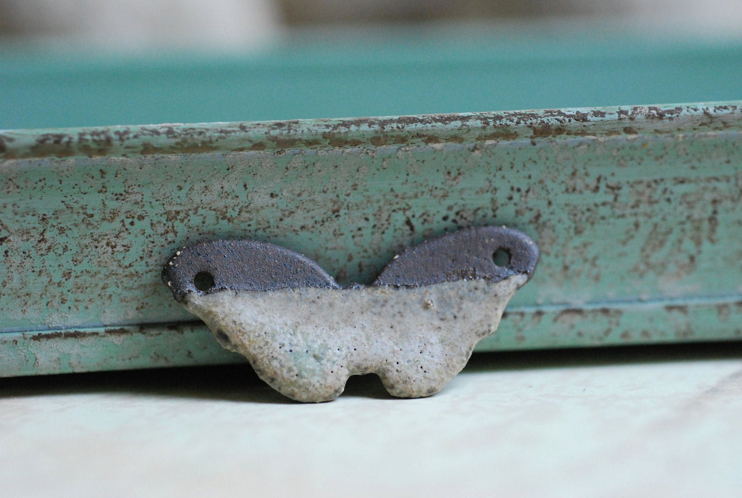 Handmade Butterfly Pendant Chocolate Clay Stone Glaze
