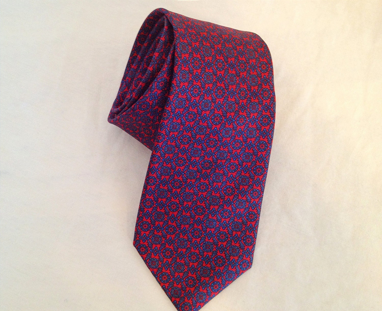Vintage Men's Silk Necktie. Red. Navy. Blue. Patterned Necktie. Men's Accessory. 1970s. A & S.