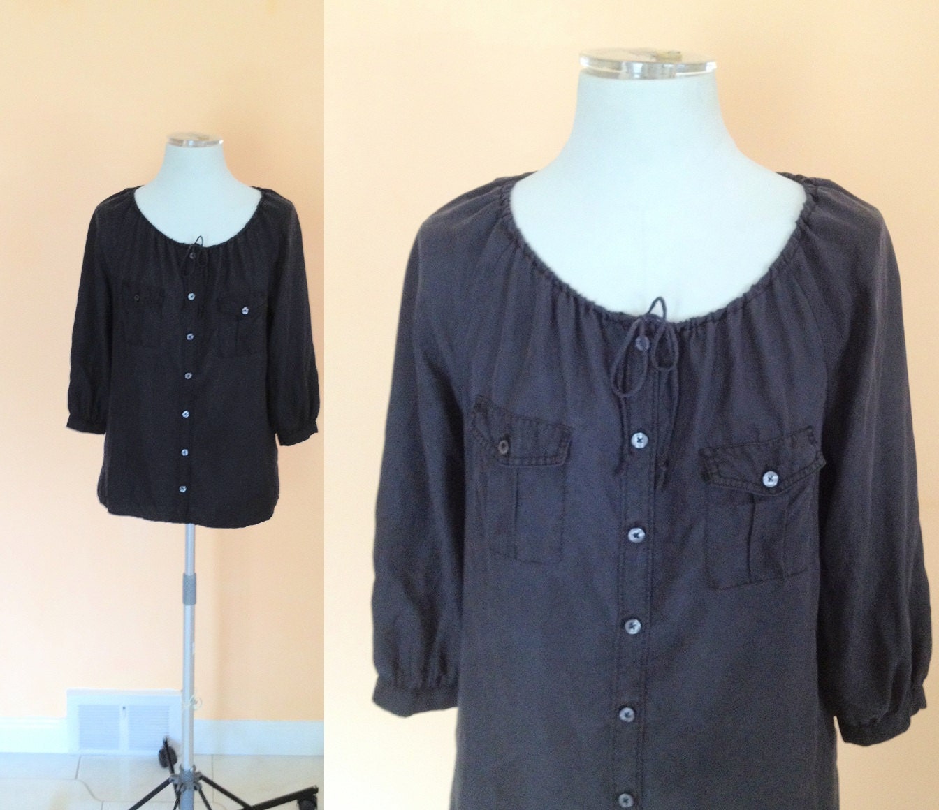 Vintage Black Silk Shirt. Banana Republic. Size Small. Casual Wear. Silk Blouse. Button Up. Designer Shirt. Summer. Lightweight.