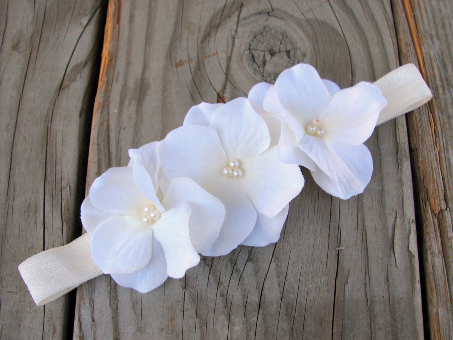 NEW Cream Hydrangea Flower Fascinators on a Shimmering Ivory Stretchy Headband