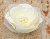Shimmering Ivory Ranunculus Flower Fascinator Hair Clip with Pearl Center