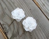 White Small Flower Fascinator Hair Pins with Pearl Center Set of 2