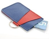 Mally Leather Sleeve Style Credit Gift Business Card Holder with 3 Slots, holds 12-20 cards - Red on Dark Blue