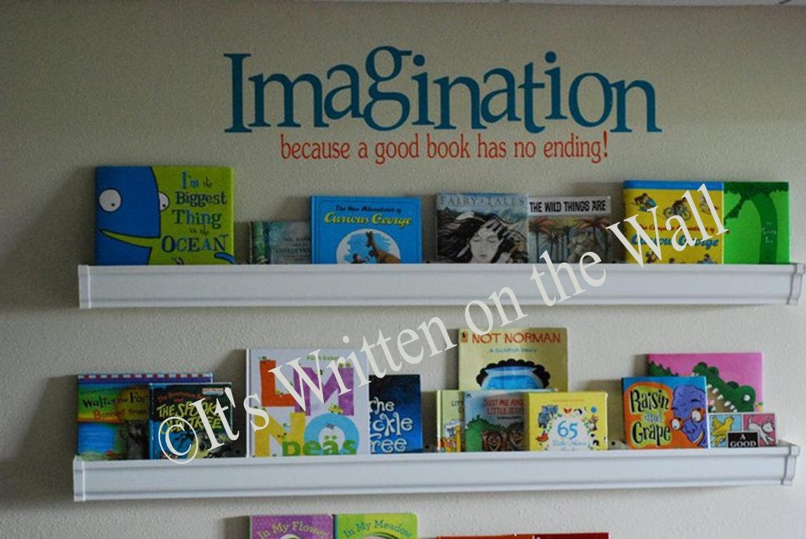 8x30 Imagination, because a good book has no ending Vinyl Lettering Wall Saying Quote