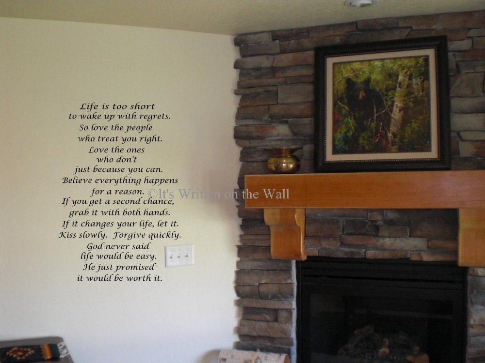 Life is too short for regrets Vinyl Lettering Wall Saying SHIP is only 2.99 for UNLIMITED PURCHASES --Have 61 VINYL COLORS