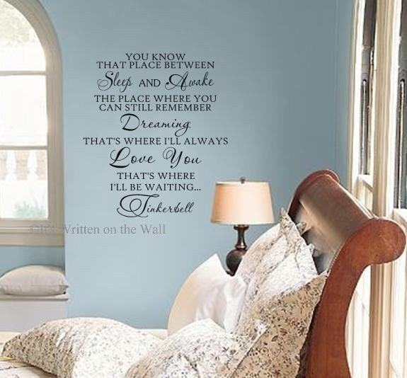 Tinkerbell You know the place between sleep and awake 20x19 Vinyl Lettering Wall Saying --See 61 VINYL COLORS-Shipping is only 2.99