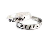 Personalized Rings,set of Two, Stamped Silver Rings, Stacking Bands, Set of Two