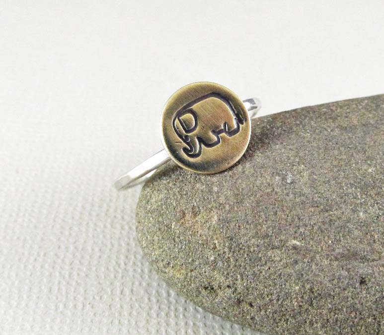 Lucky Elephant Ring in Sterling Silver and Brass, mixed Metals