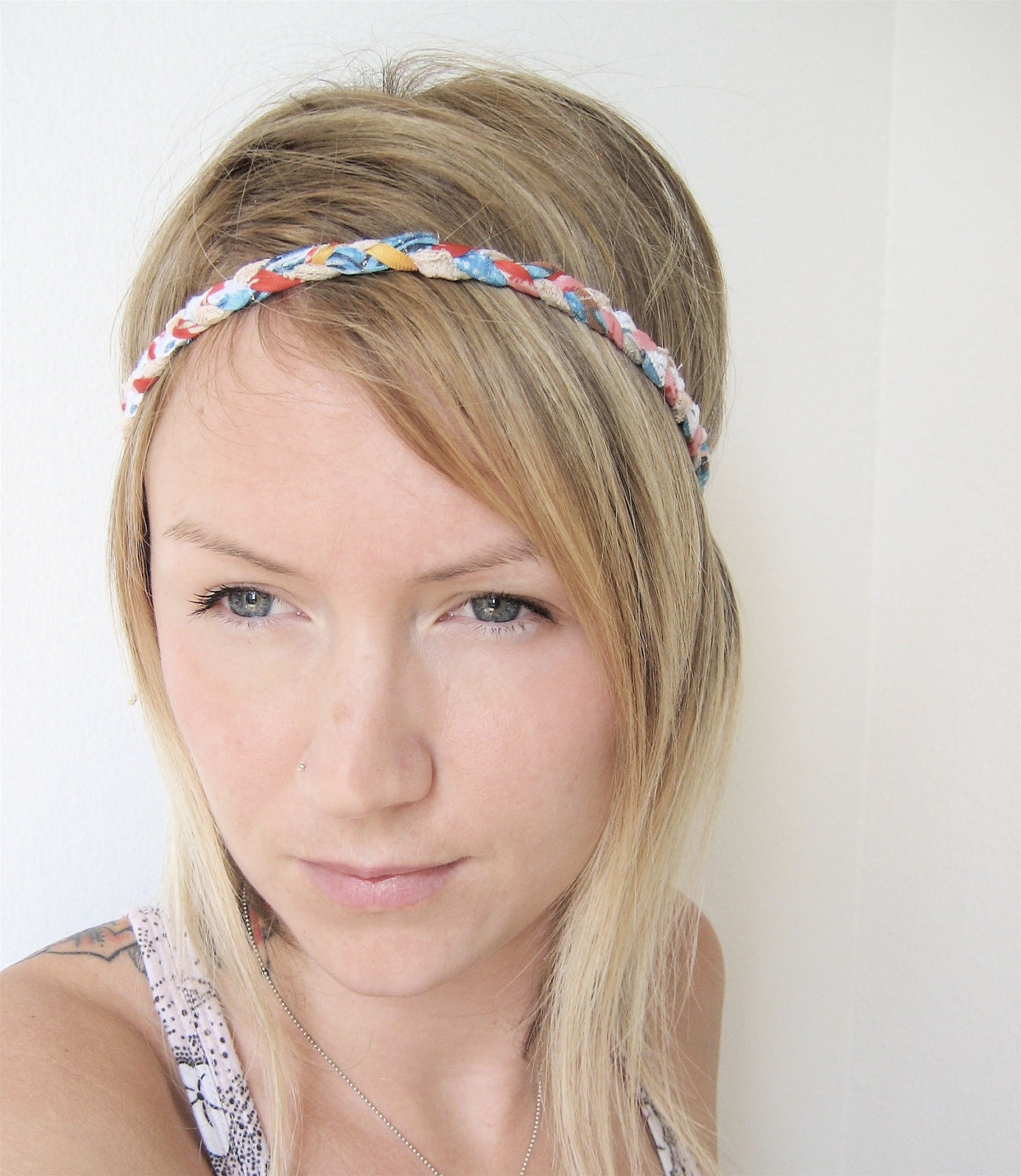 The Braided Headband- In Coral and Turquoise, bohemian style