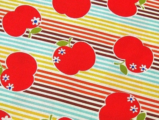 Apples and Stripes - Japanese Cotton Fabric - Fat Quarter