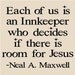 T98- Each of us is an Innkeeper who decides if there is room for Jesus Neal A. Maxwell 12x12 vinyl decals lettering words