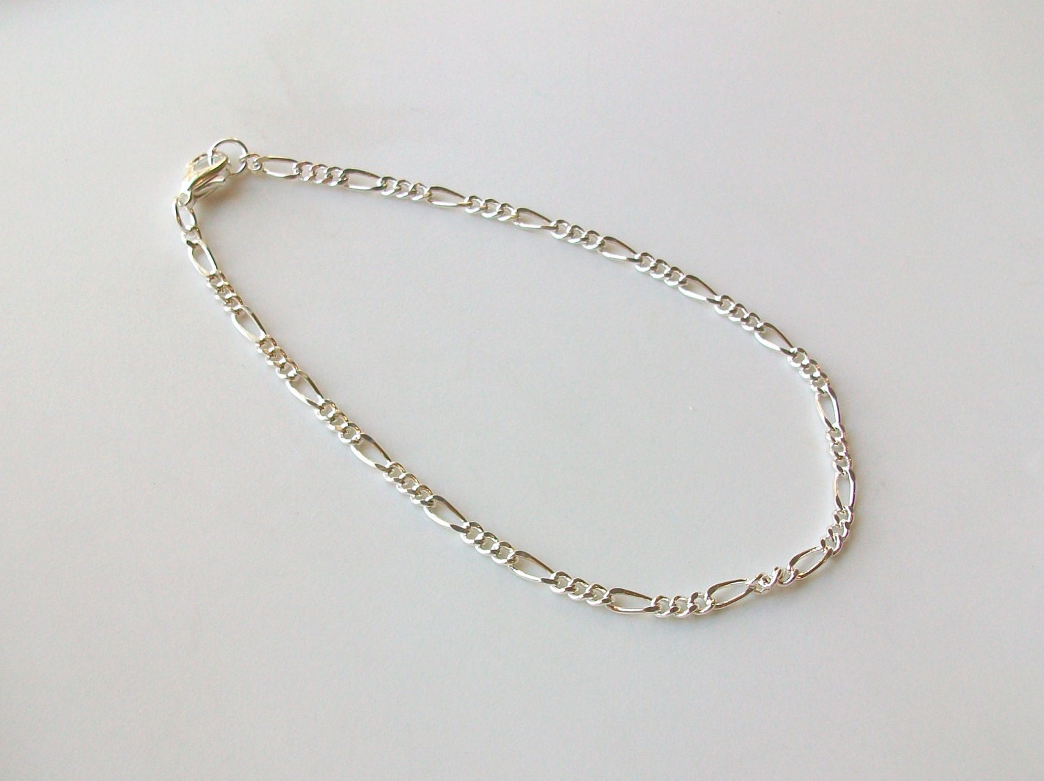 Silver Plated Figaro Chain Anklet - Ankle Bracelet - 10 Inch