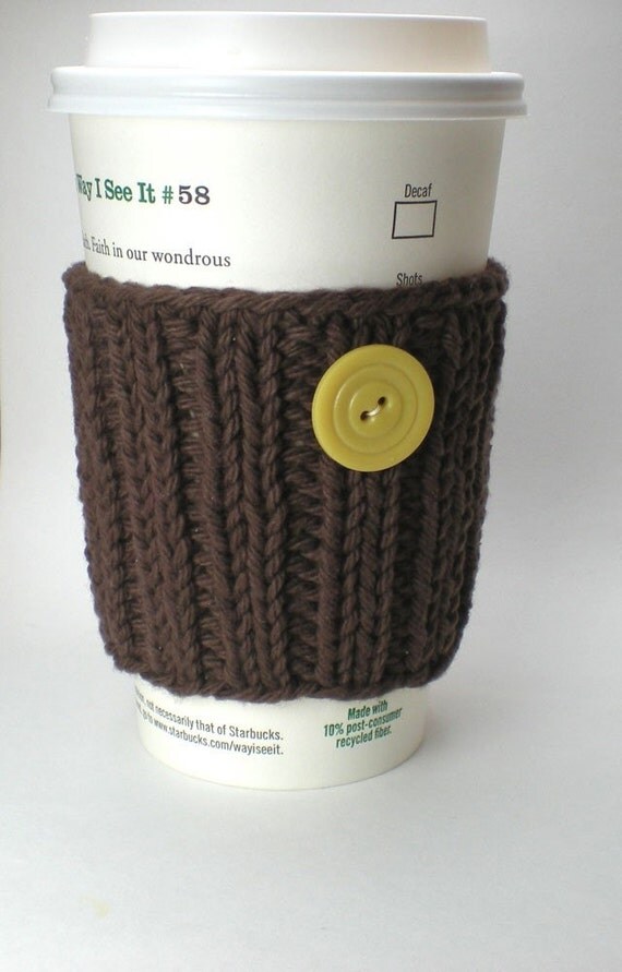 Dark Brown Cup Sleeve handmade knitted coffee cup cozy by onaroll