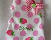 Pink Strawberry Polka Dot Puppy Dog Tank Tee Top with Lace Trim
