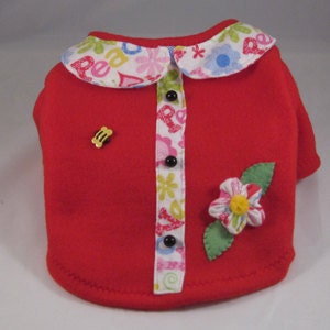 Red Floral Fleece Sweater for Small Dogs Chihuahuas, Yorkies, Maltese