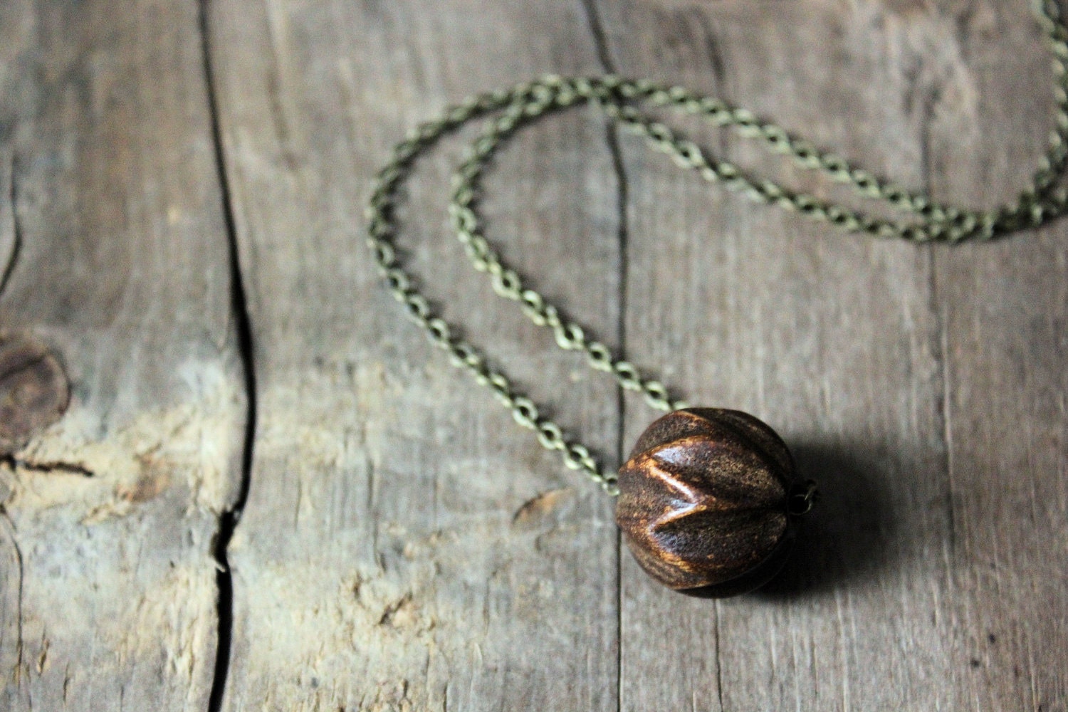 Genesis. Carved Wood Bead Necklace.