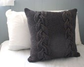 Chunky Braided Cabled Knit Pillow Sham in Dark Gray, Sweater Pillow, Throw Pillow, Knit Pillow, Knit Home Decor