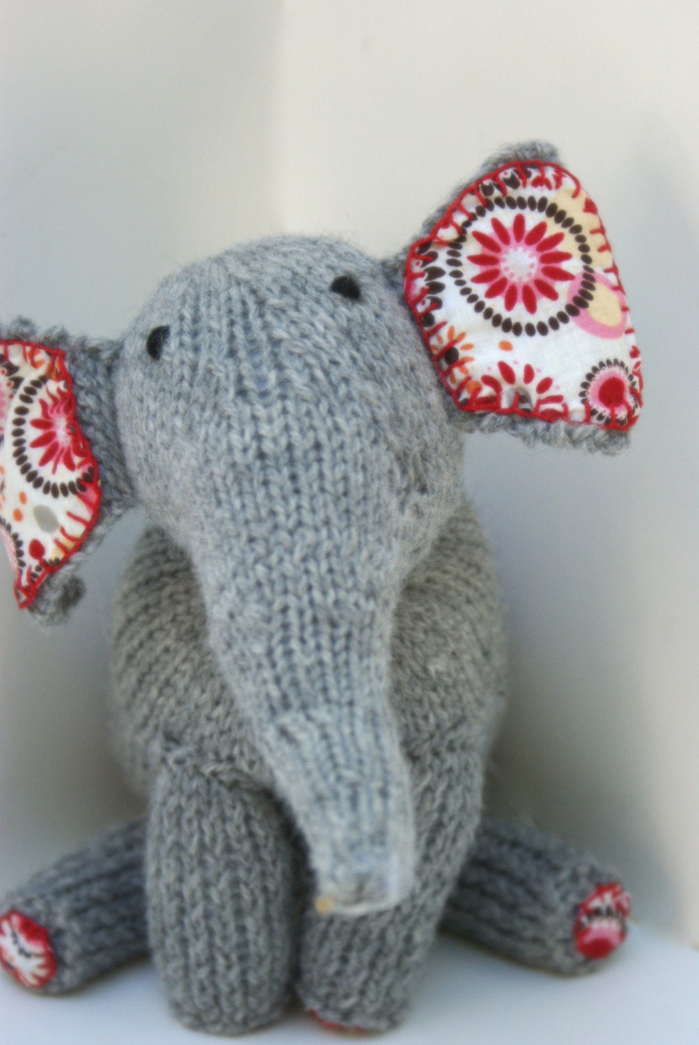 Light Gray Wool Handmade Knit Toy Elephant