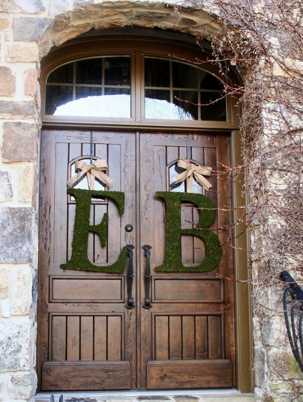 Moss Covered 24 Inch Church Door Wedding Initials Letters Monogram Wreath (SET OF 2)
