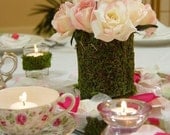 Moss Covered 4x4 candle vase flower holder centerpiece
