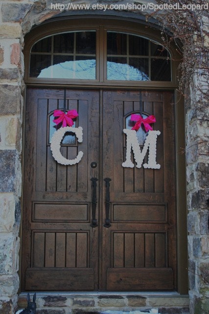 12 inch Paper Flower Wedding Initial Door Wreath (Set of Two)