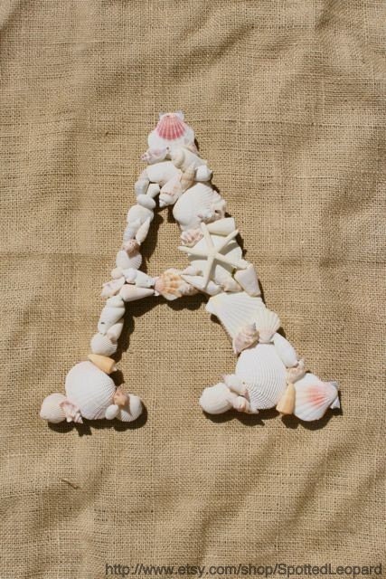 Sea Shell Covered 12 Inch Wedding Initial Letter  Monogram Door Wreath