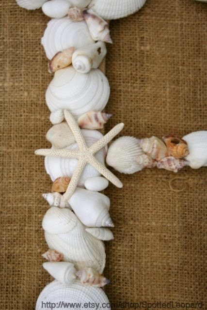 Sea Shell Covered 12 Inch Wedding Initial Letter  Monogram Door Wreath