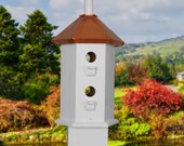 Birdhouse Chickadee  Copper Roof  White Painted Bird House Cottage Chic French Country Coastal beach style