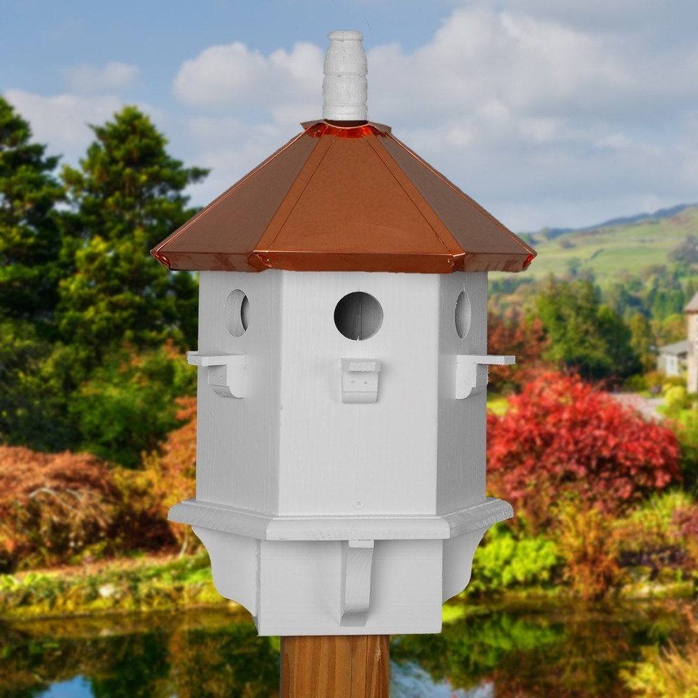 Bird House Handmade Finch Birdhouse Copper Roof for Outdoors and Garden