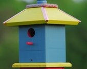 Birdhouse Handcrafted Whimsical Painted Cottage
