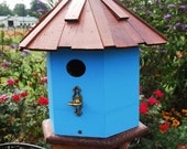 Birdhouse Cottage Seaside Blue Wooden Shake Roof Handcrafted