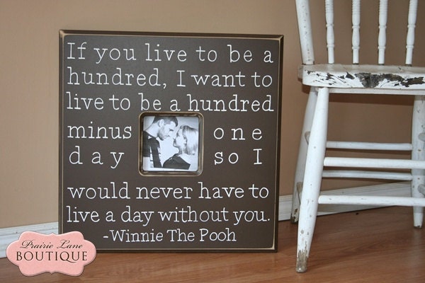20" x 20" Frame, Winnie The Pooh, READY TO SHIP, Picture Frame, Hand Painted, Wedding Frame, Baby Frame, Live To Be One Hundred, Quote Frame