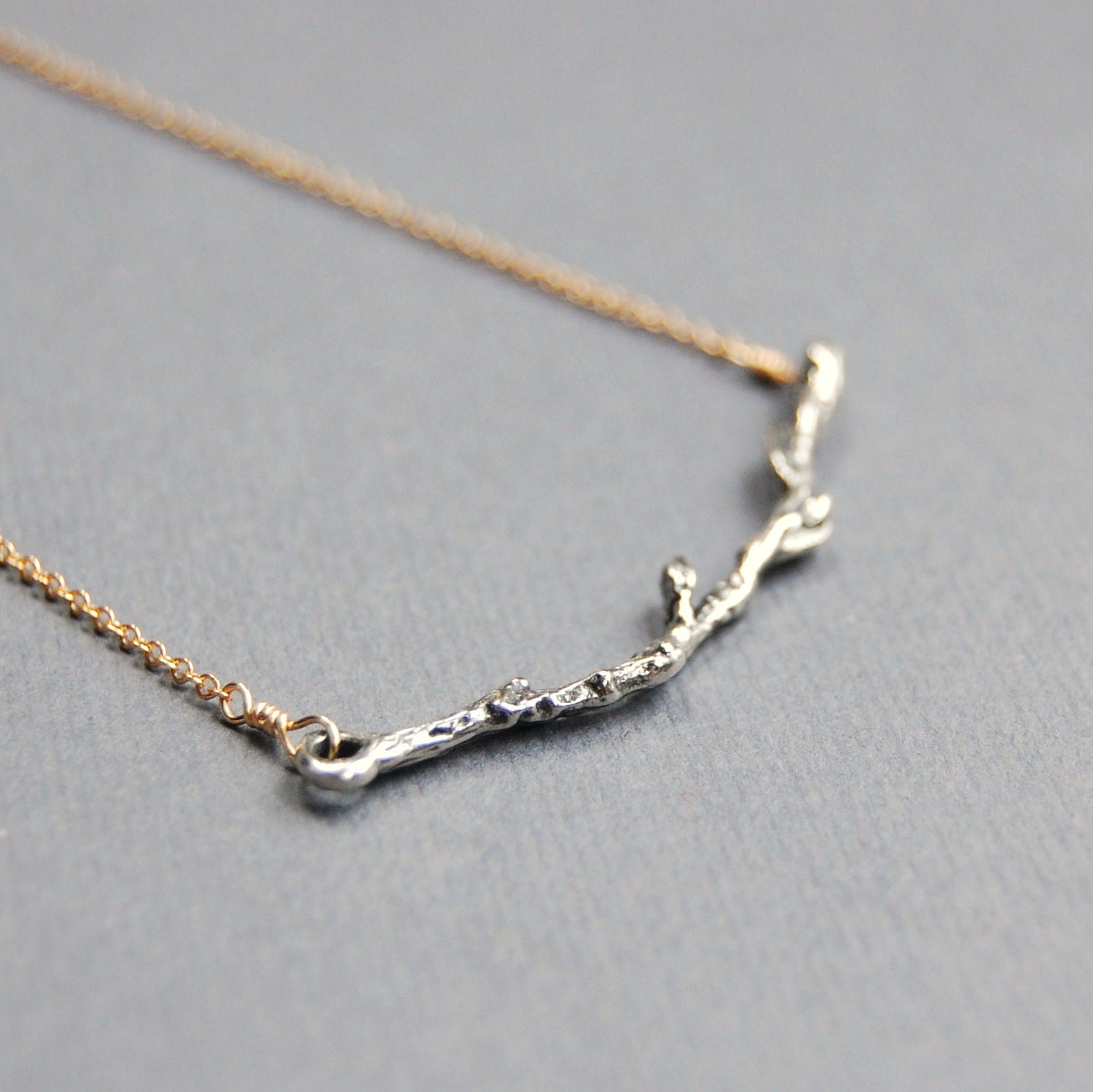 Delicate Branch Necklace, Mixed Metal, Gold Fill and Sterling Silver, Woodland