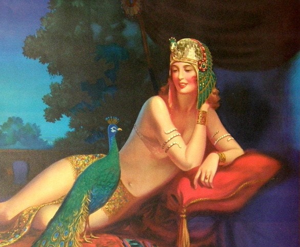 1934 Art Deco Egyptian Revival Eggleston Cleopatra Pinup - Huge, Framed Calendar Art Poster
