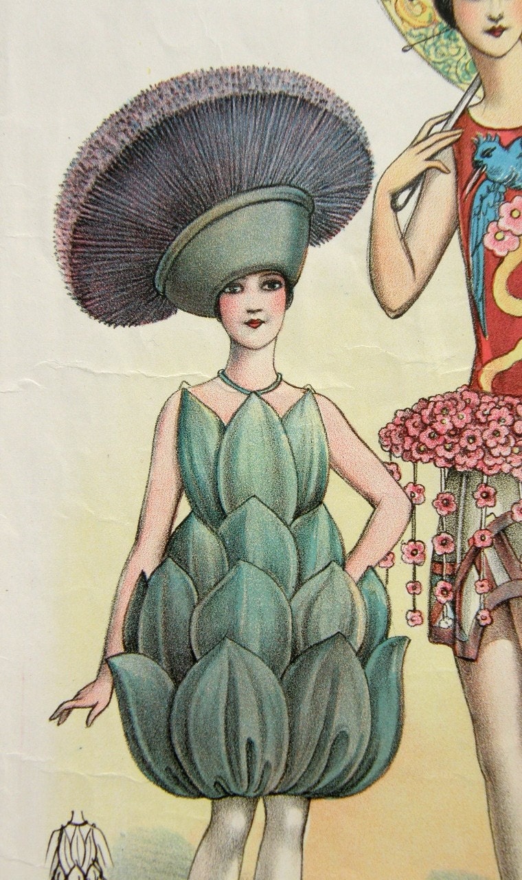 1920s Art Deco French Floral Fashion - Masquerade Costumes - Color Engraved Print