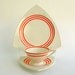 Atomic Art Deco Dinnerware: Vintage Salem China, Streamline & Tricorne Shapes, Creamsicle Orange Ring Pattern - Set of 4
