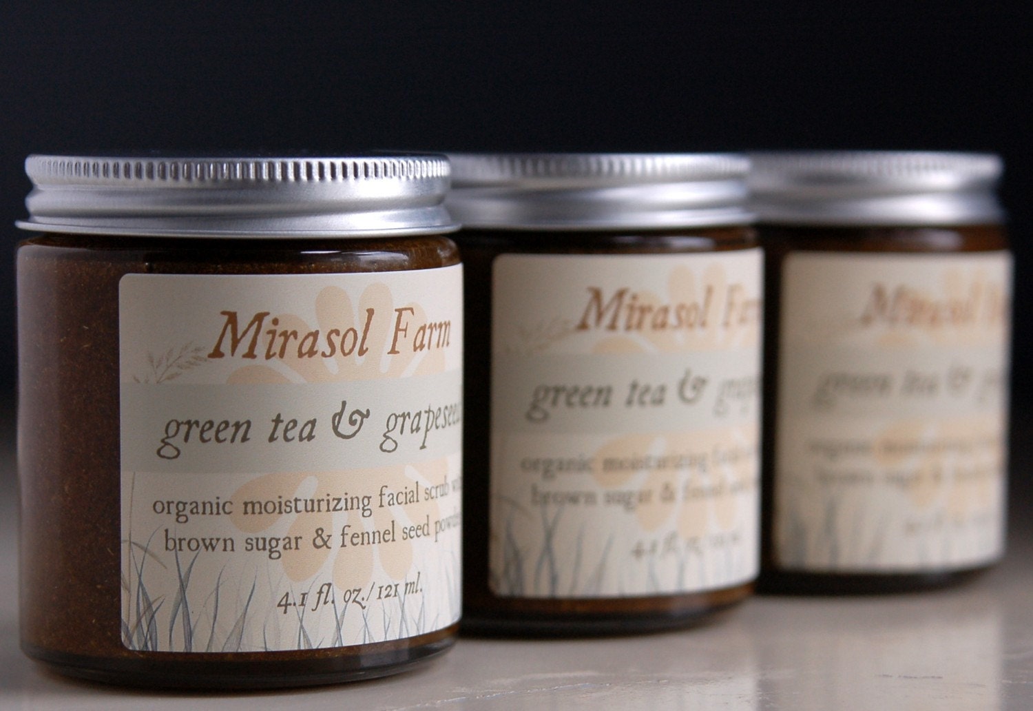 Green Tea & Grapeseed organic moisturizing facial scrub for dry skin. Skin polish with brown sugar (4.1 ounces)