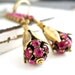 Crystal Rhinestone Brass Earrings Rhinestone Drops, Hot Pink, Antiqued Brass, Fuchsia, Gold Vintage Style Jewelry