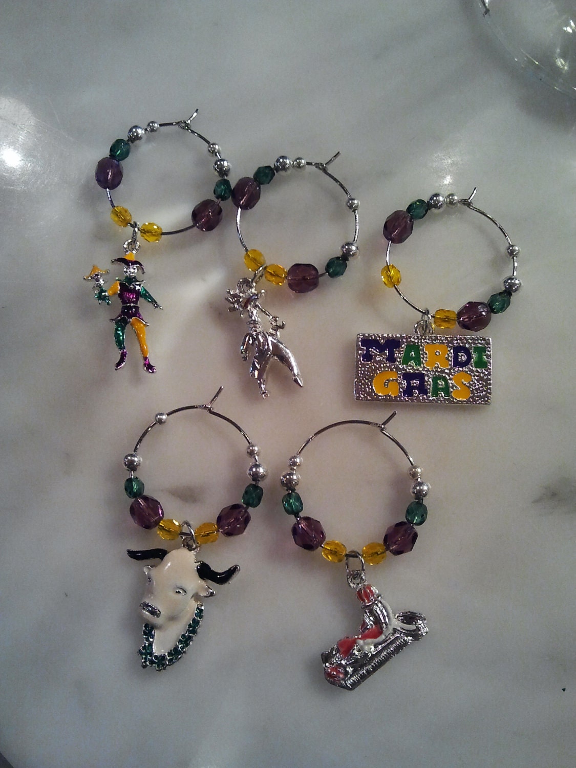 Mardi Gras Wine Charms with Pouch set of 12 v3