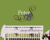 Nursery Wall Art Decal - Baby Name Monogram - Elephant Nursery Decor - Vinyl Swirl Sticker