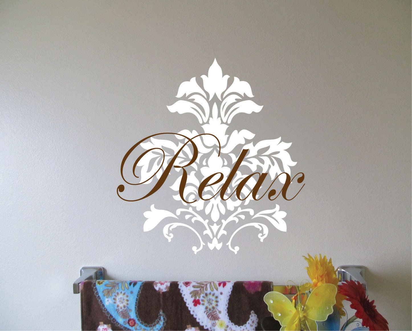 Fleur de Lis Wall Decal - Spa Bath Decal - Inspirational Relax Wording - Vinyl Lettering
