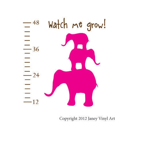 Childrens Height Chart Elephants Wall Decal - Nursery Toddler Kids Bedroom Vinyl Sticker Wall Art