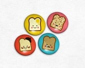 Magnets - Happy Toast Breakfast Illustrations - Cute Magnet set of 4