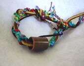 Bracelet Leather Multi Color Brass Free Form brass with adjustable wrist guard  tie rainbow modified steam punk ankle or wrist