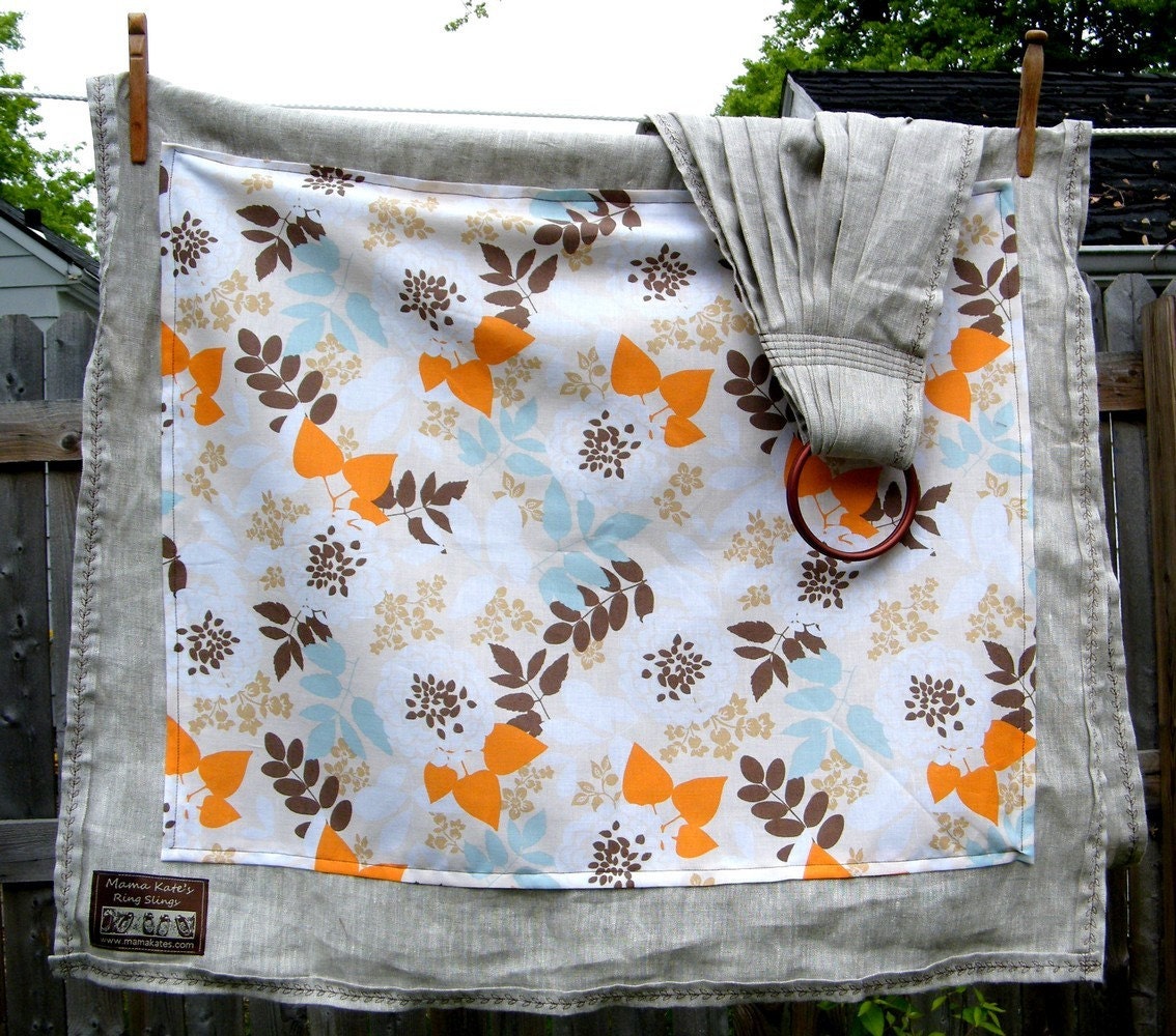 Natural Softened Linen Ring Sling with Accenting Fabric --Unique and Bold--